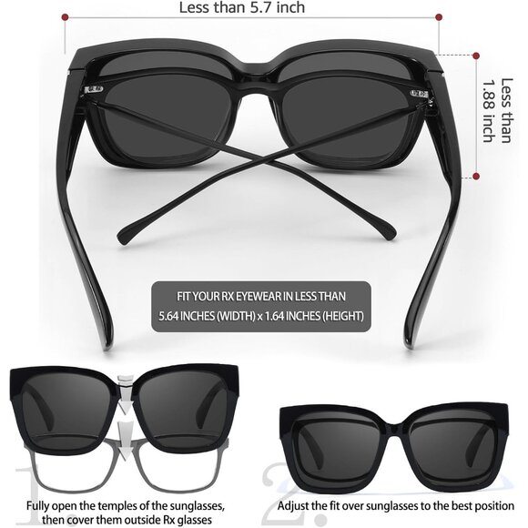 🆕 Women Black Trendy Polarized Sunglasses Oversized Fit Over Driving Protection - Picture 5 of 5